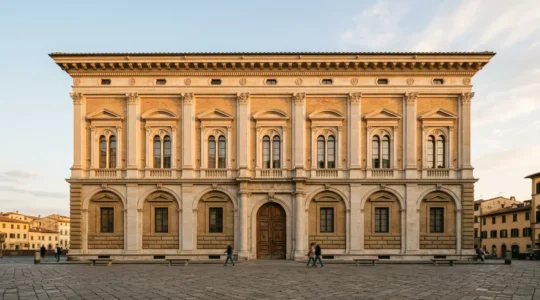 Vue architecturale d'une façade Renaissance italienne illustrant les proportions classiques et la symétrie