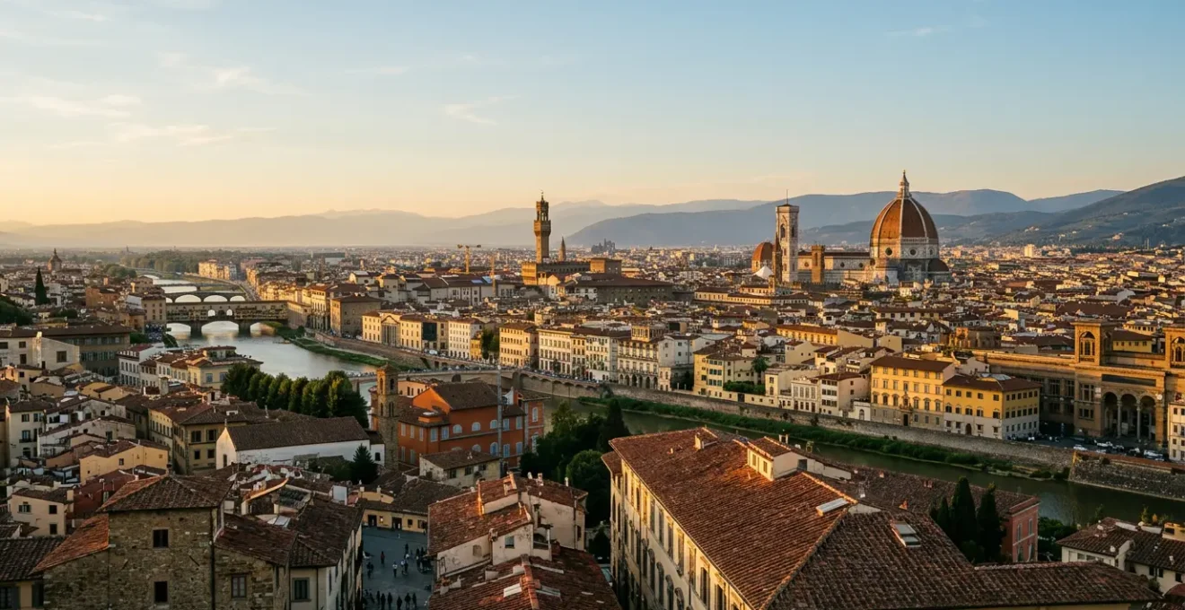 Vue panoramique sur le Duomo de Florence et la coupole de Brunelleschi dominant les toits de terre cuite