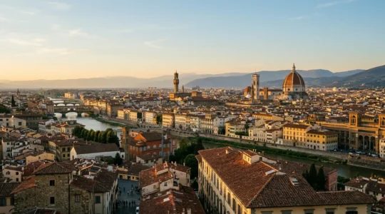 Vue panoramique sur le Duomo de Florence et la coupole de Brunelleschi dominant les toits de terre cuite