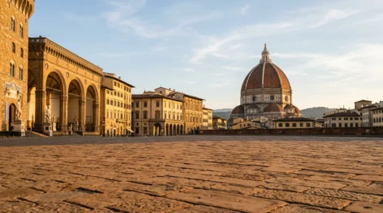 Perspective architecturale florentine de la Renaissance avec dôme et place historique