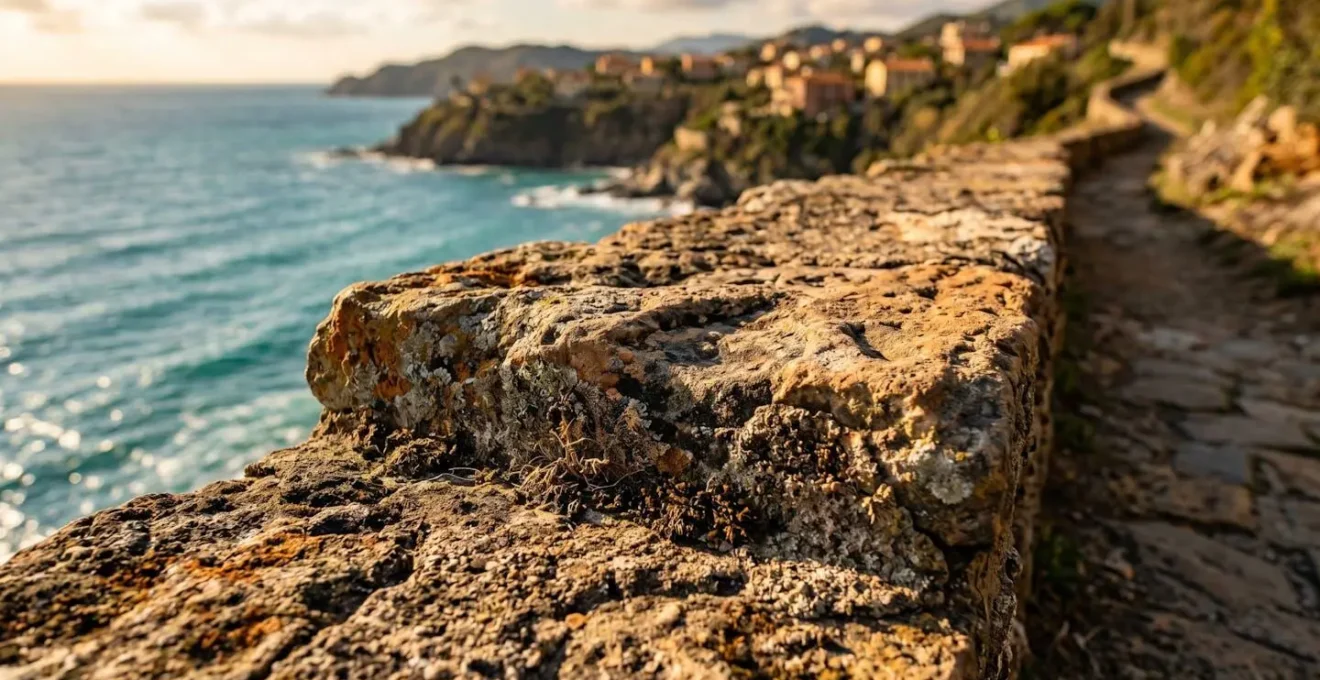 Sentier de randonnée en balcon surplombant la mer Méditerranée avec végétation méditerranéenne